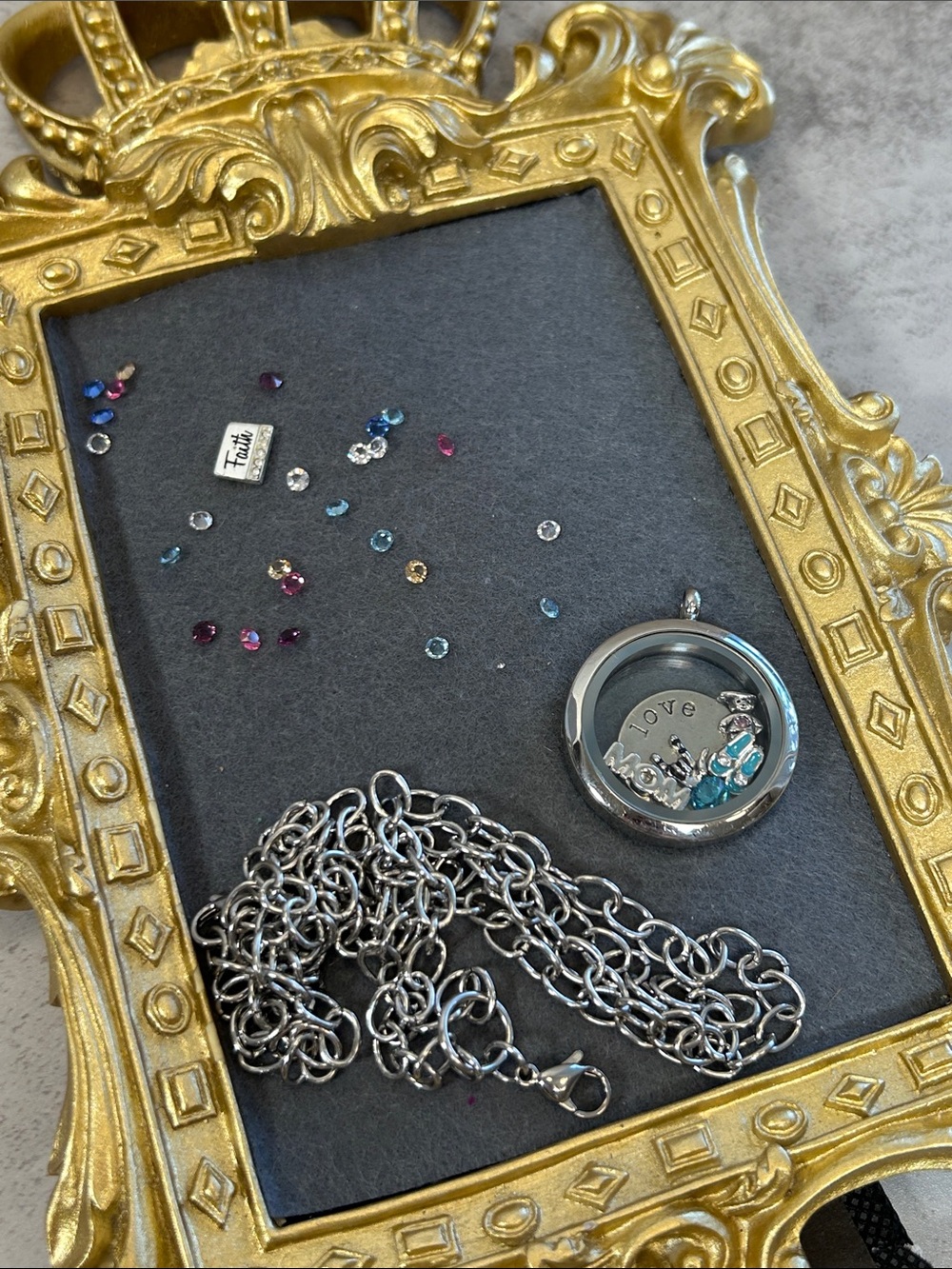 Bundle of Origami Owl Floating Locket Necklace with Charms,Crystals & chain